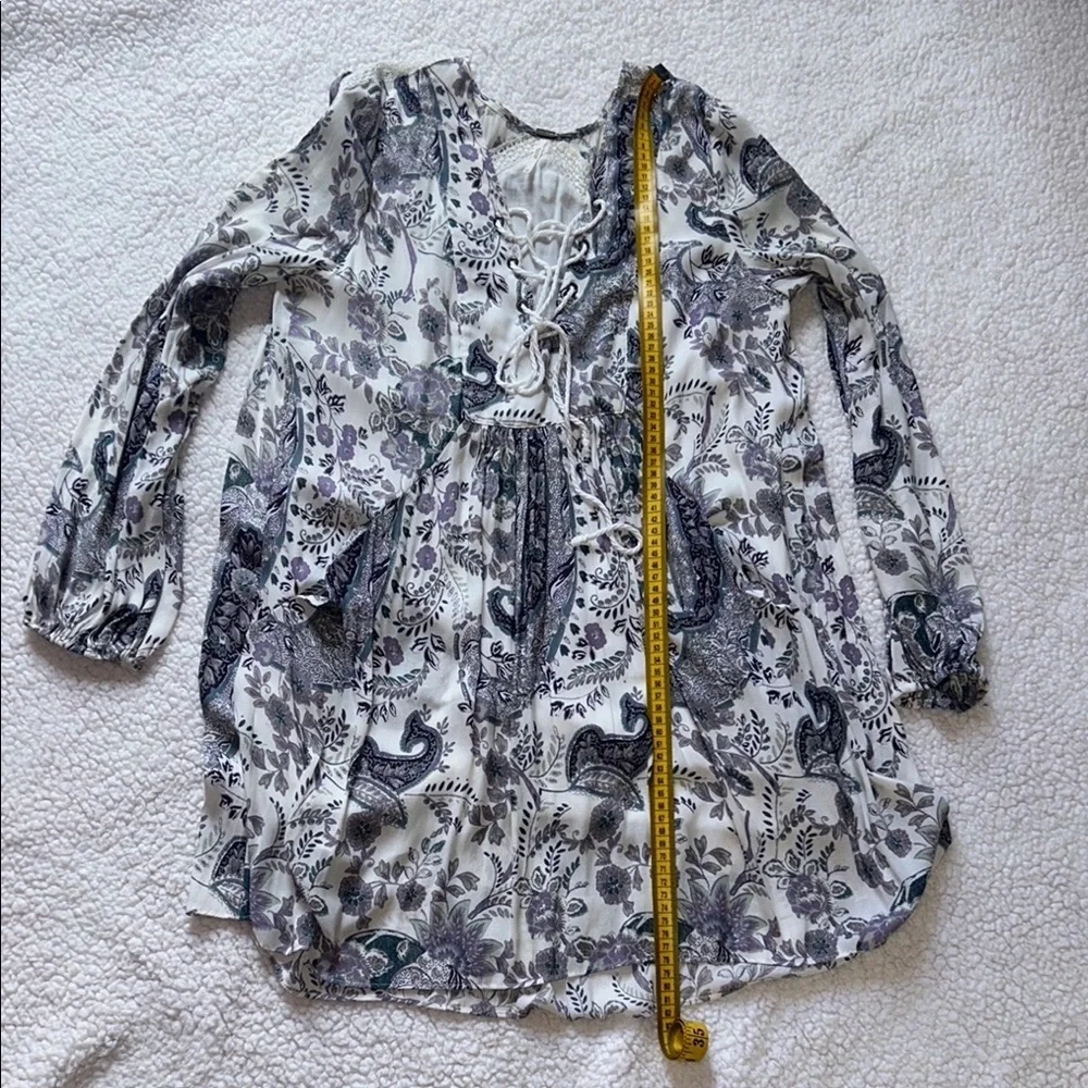 Free People White Graphic Tie Front Blouse